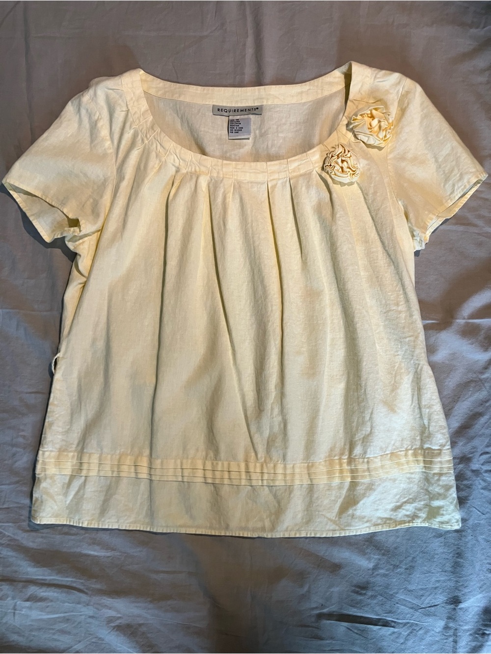 Requirements Pale Yellow Scoop-Neck Floral Accent Top